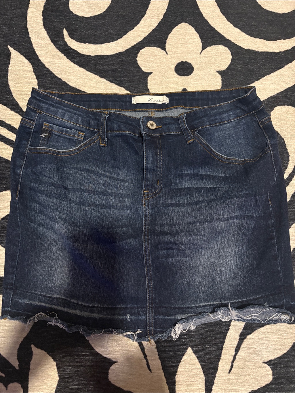 Kancan Indigo Denim Frayed Hem Mini Skirt
